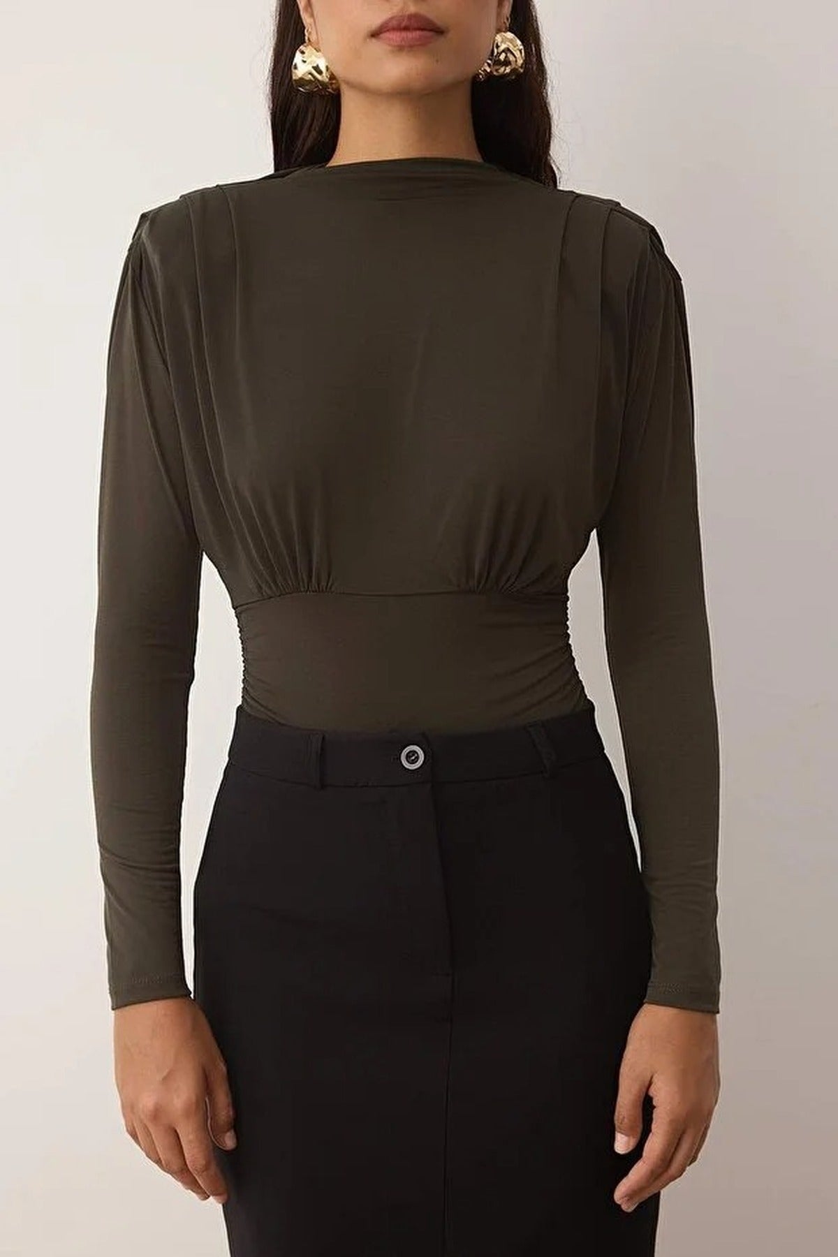 Knit Bodysuit with Drape Detail