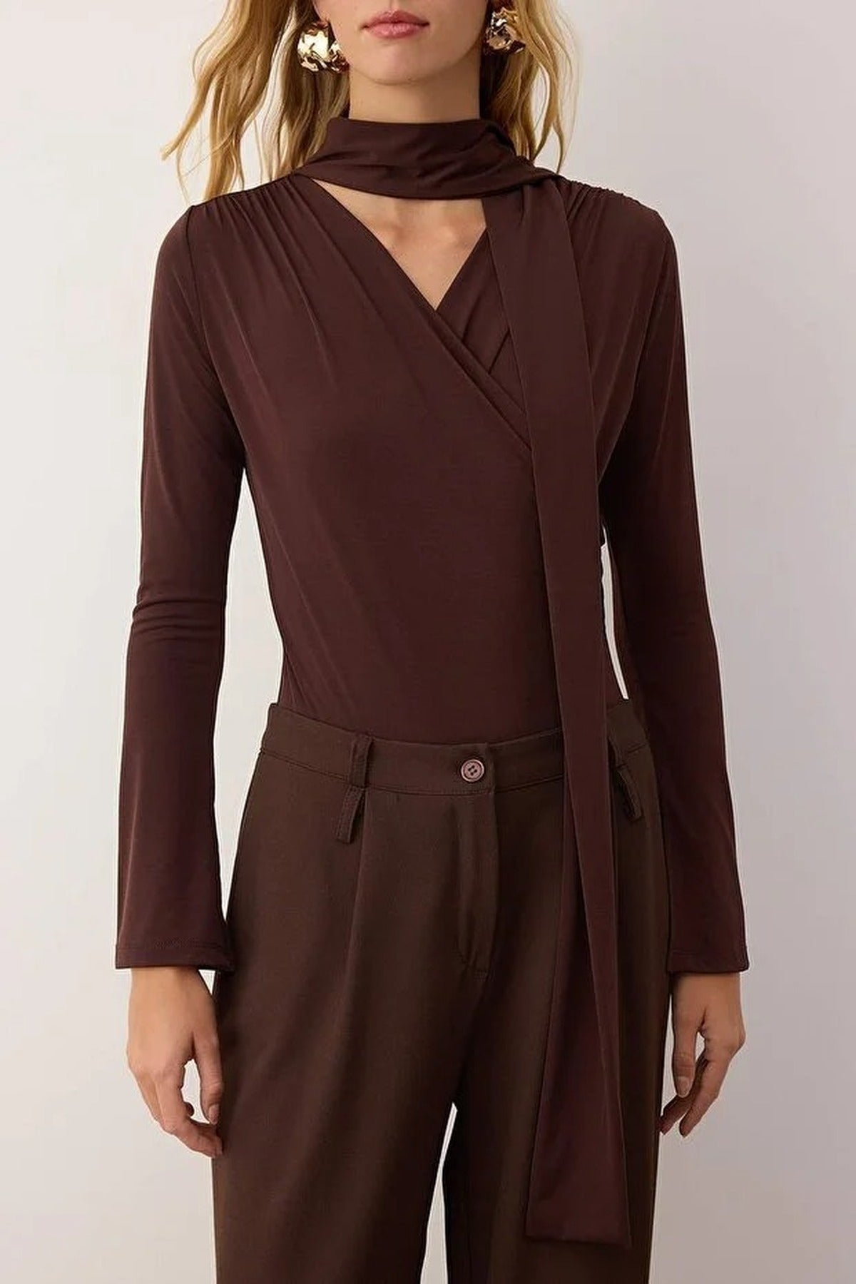 Knit Bodysuit with Shawl Detail