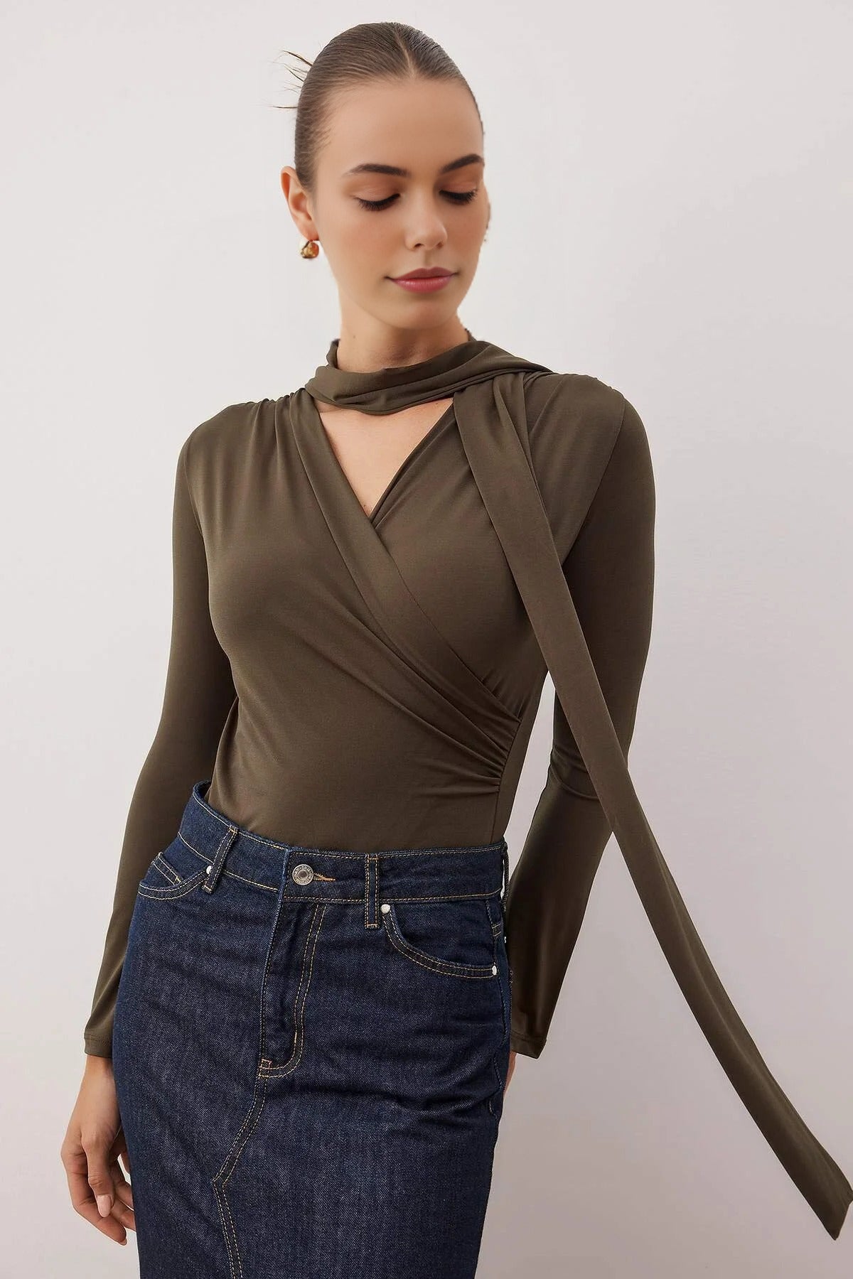 Knit Bodysuit with Shawl Detail