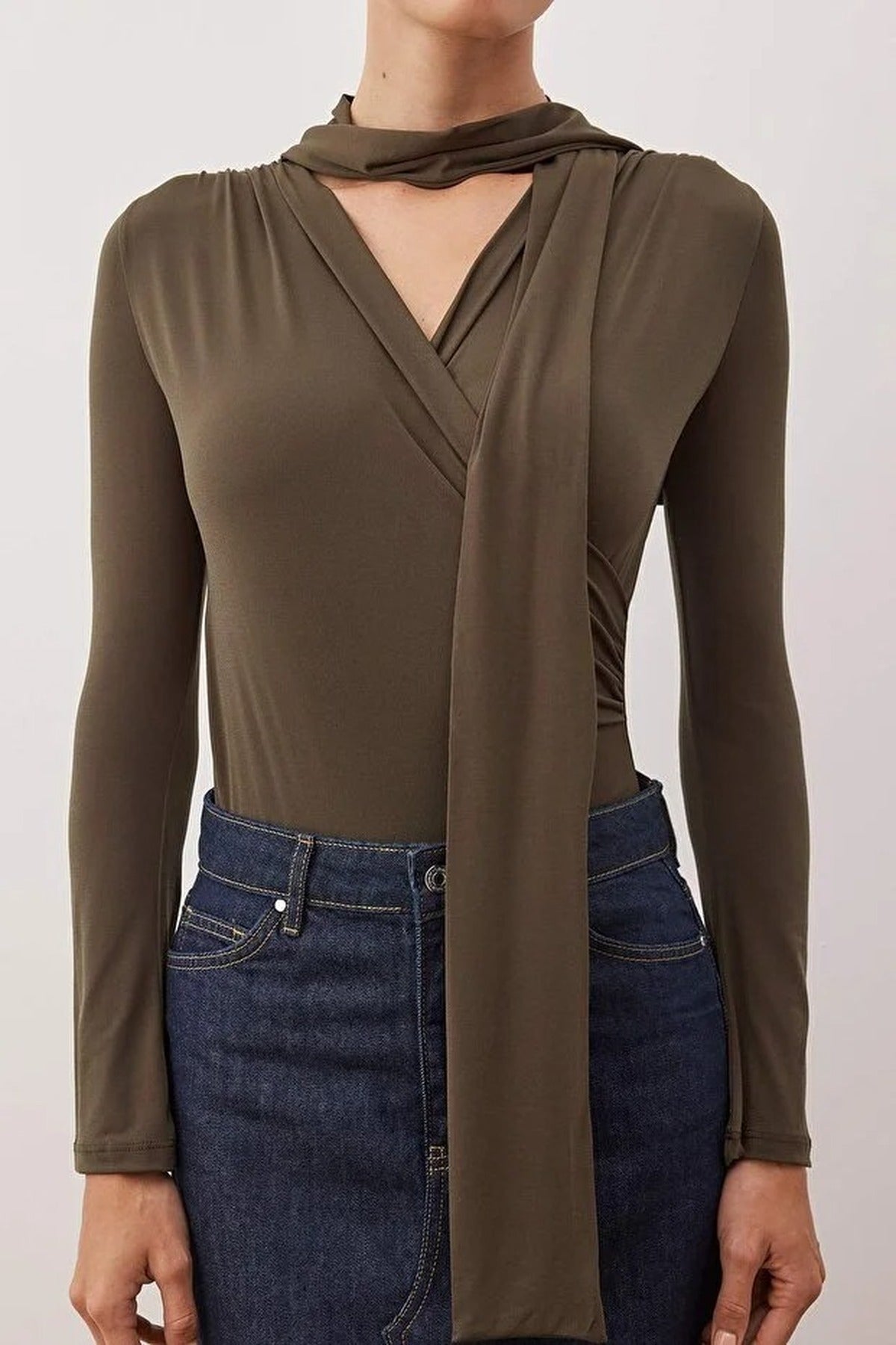 Knit Bodysuit with Shawl Detail