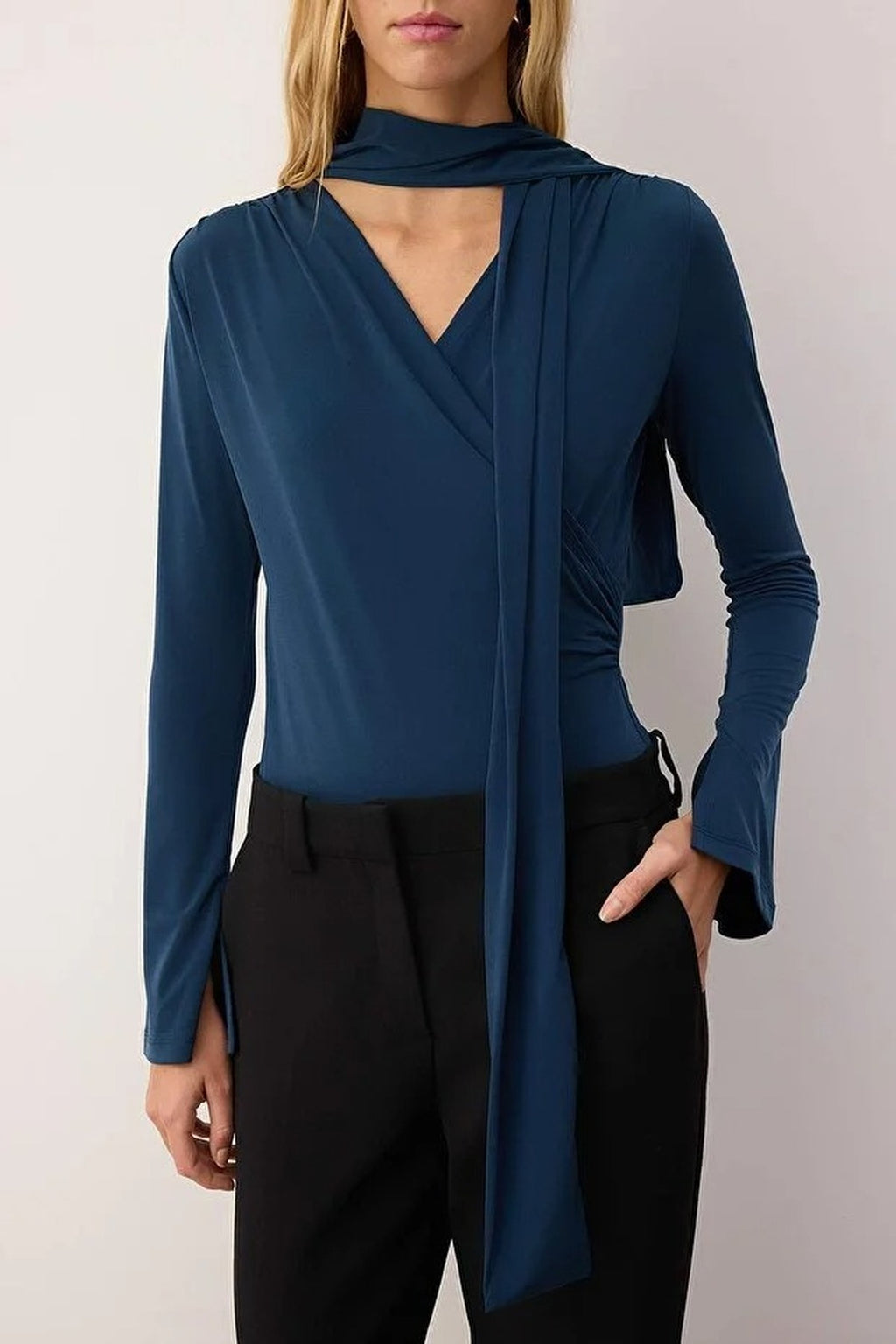 Knit Bodysuit with Shawl Detail