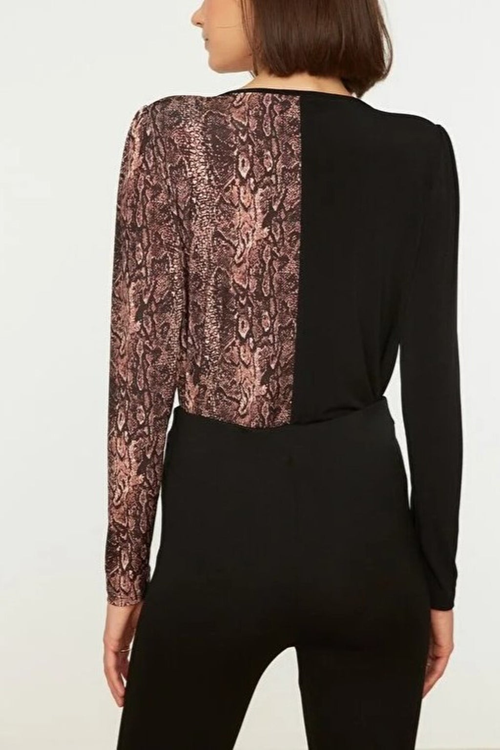 Color Block Animal Print Double-Breasted Knit Bodysuit