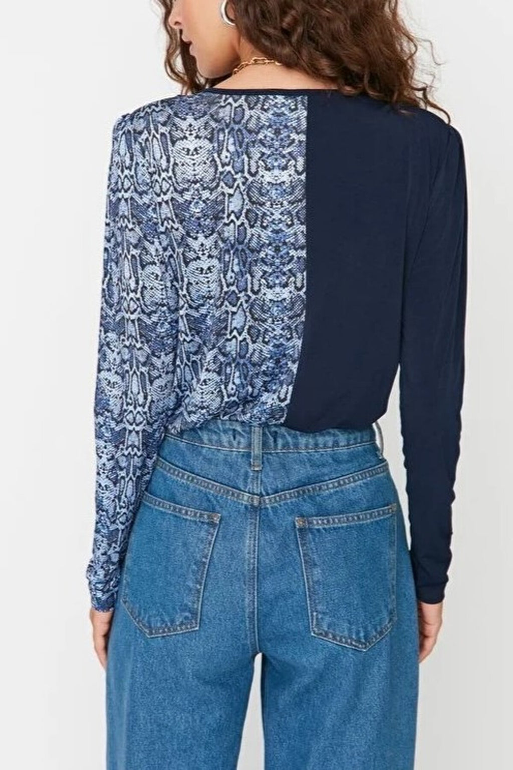 Color Block Animal Print Double-Breasted Knit Bodysuit