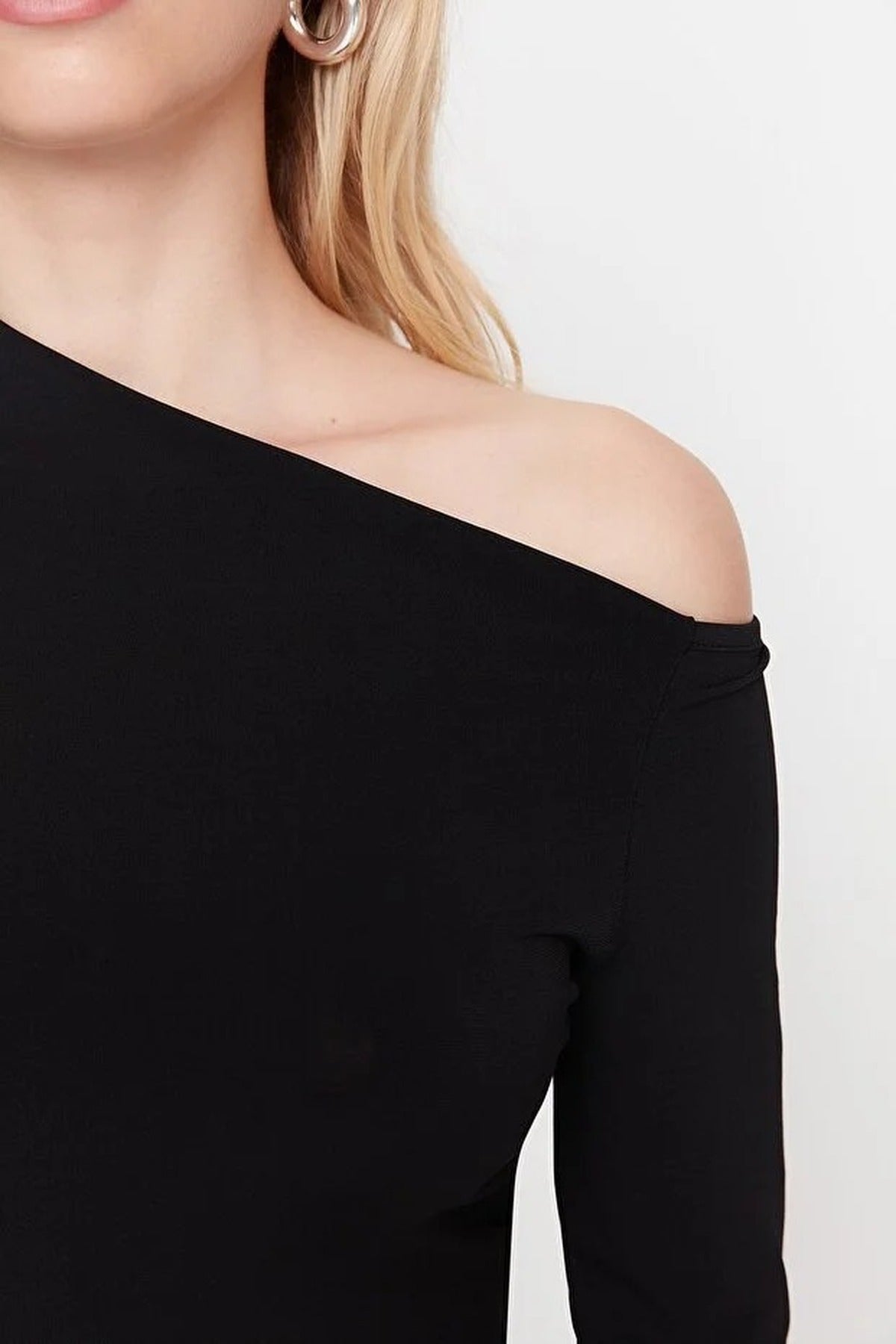 Asymmetrical Collar Flexible Knit Bodysuit