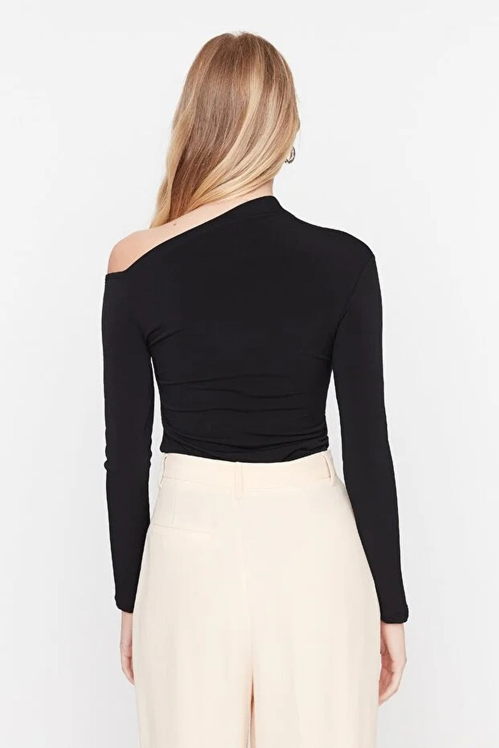 Asymmetrical Collar Flexible Knit Bodysuit