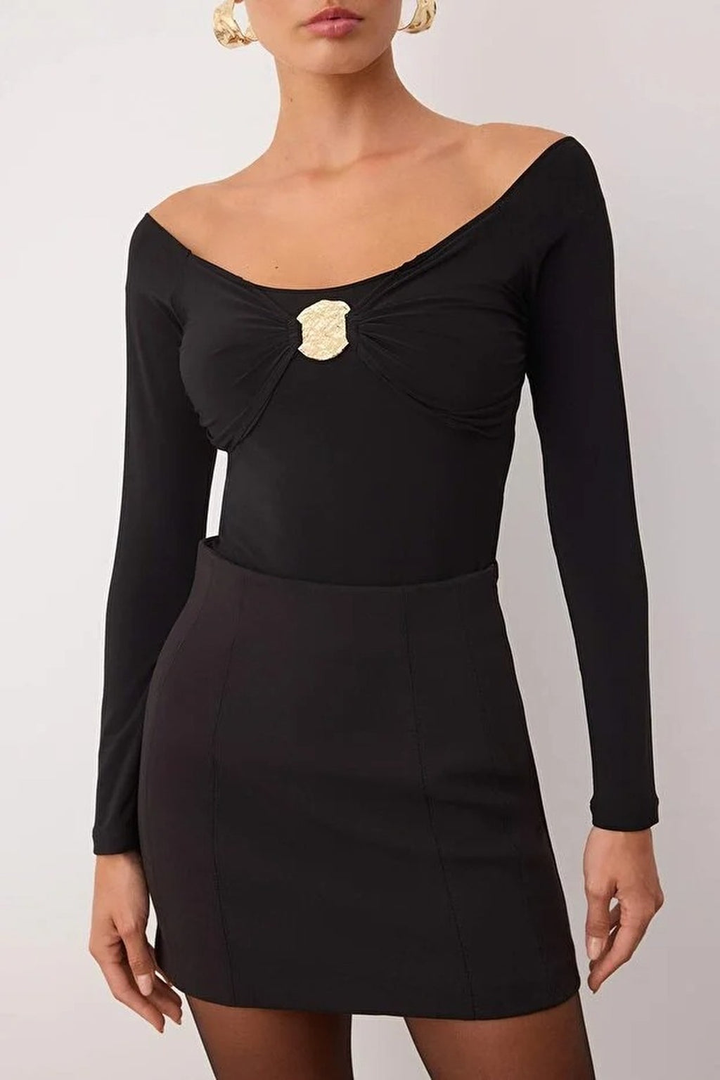 Carmen Collar Knit Party Bodysuit with Gold Accessories