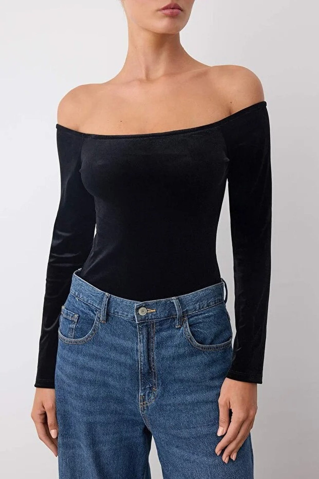 Carmen Collar Knit Velvet Party Bodysuit