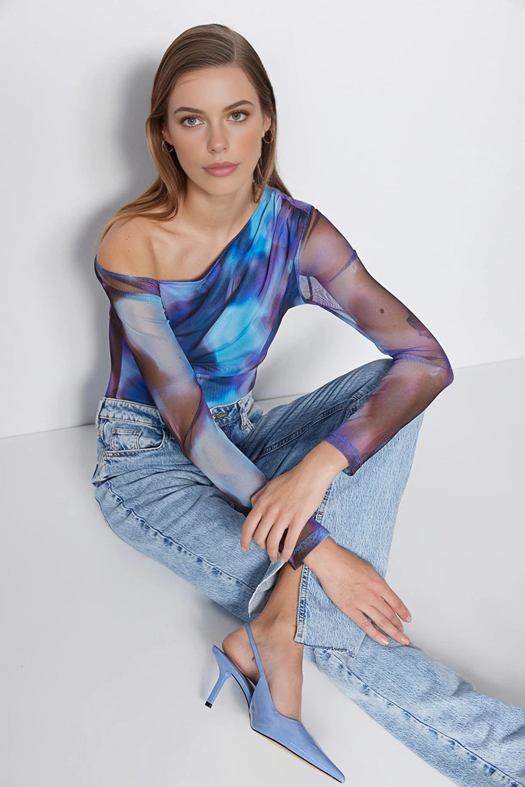 Knit Bodysuit with a Transparent Tulle Back Detail