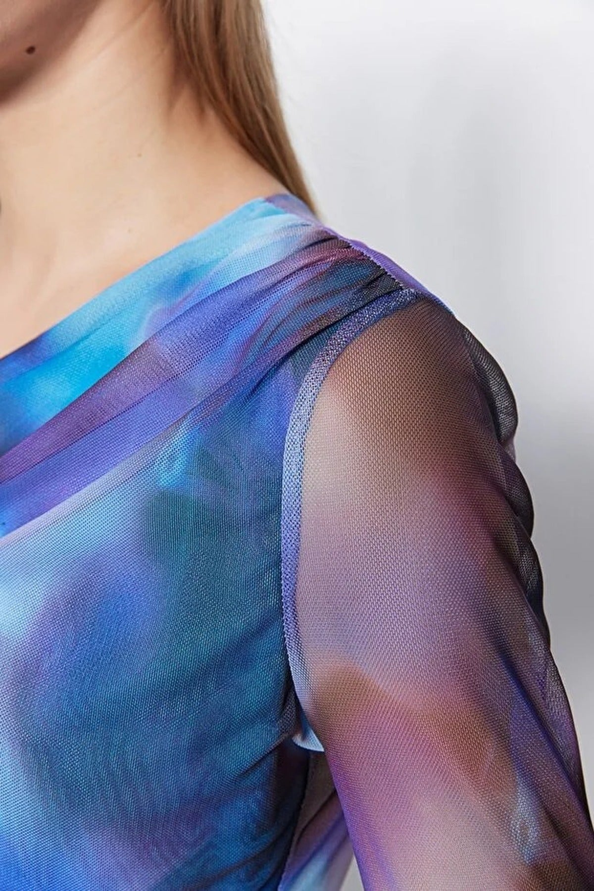 Knit Bodysuit with a Transparent Tulle Back Detail