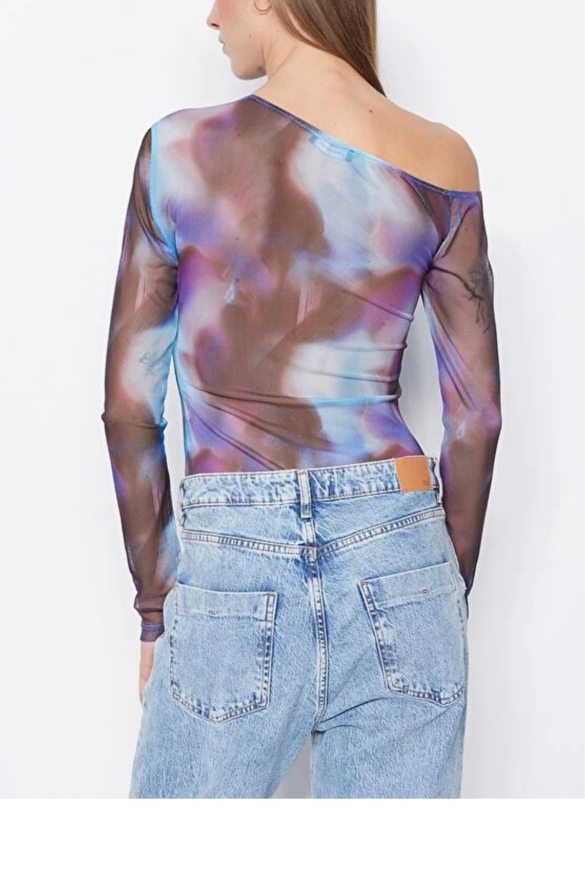 Knit Bodysuit with a Transparent Tulle Back Detail