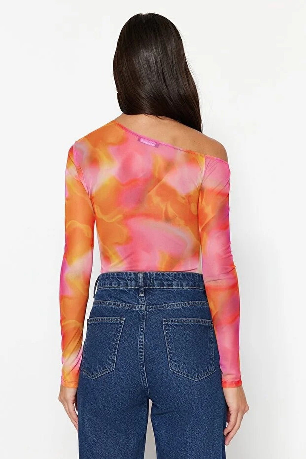 Knit Bodysuit with a Transparent Tulle Back Detail