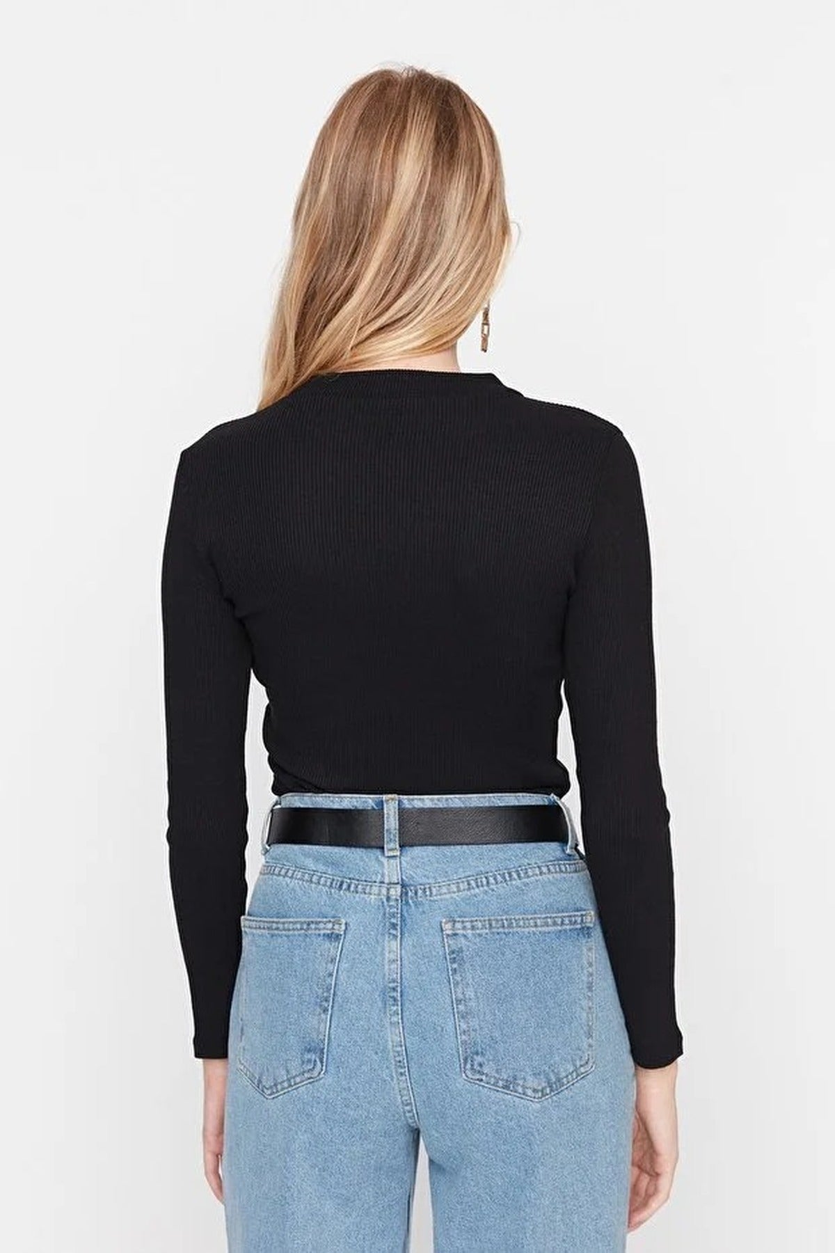 Stand Collar Ribbed Flexible Knit Bodysuit