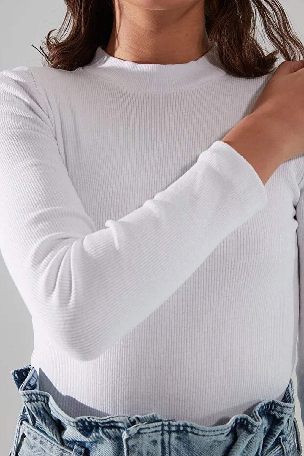 Stand Collar Ribbed Flexible Knit Bodysuit