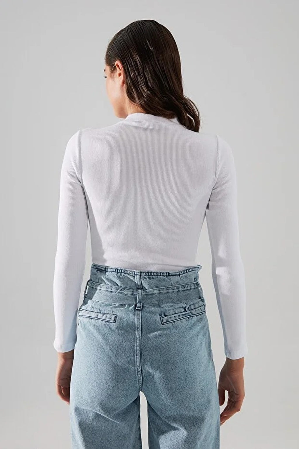 Stand Collar Ribbed Flexible Knit Bodysuit