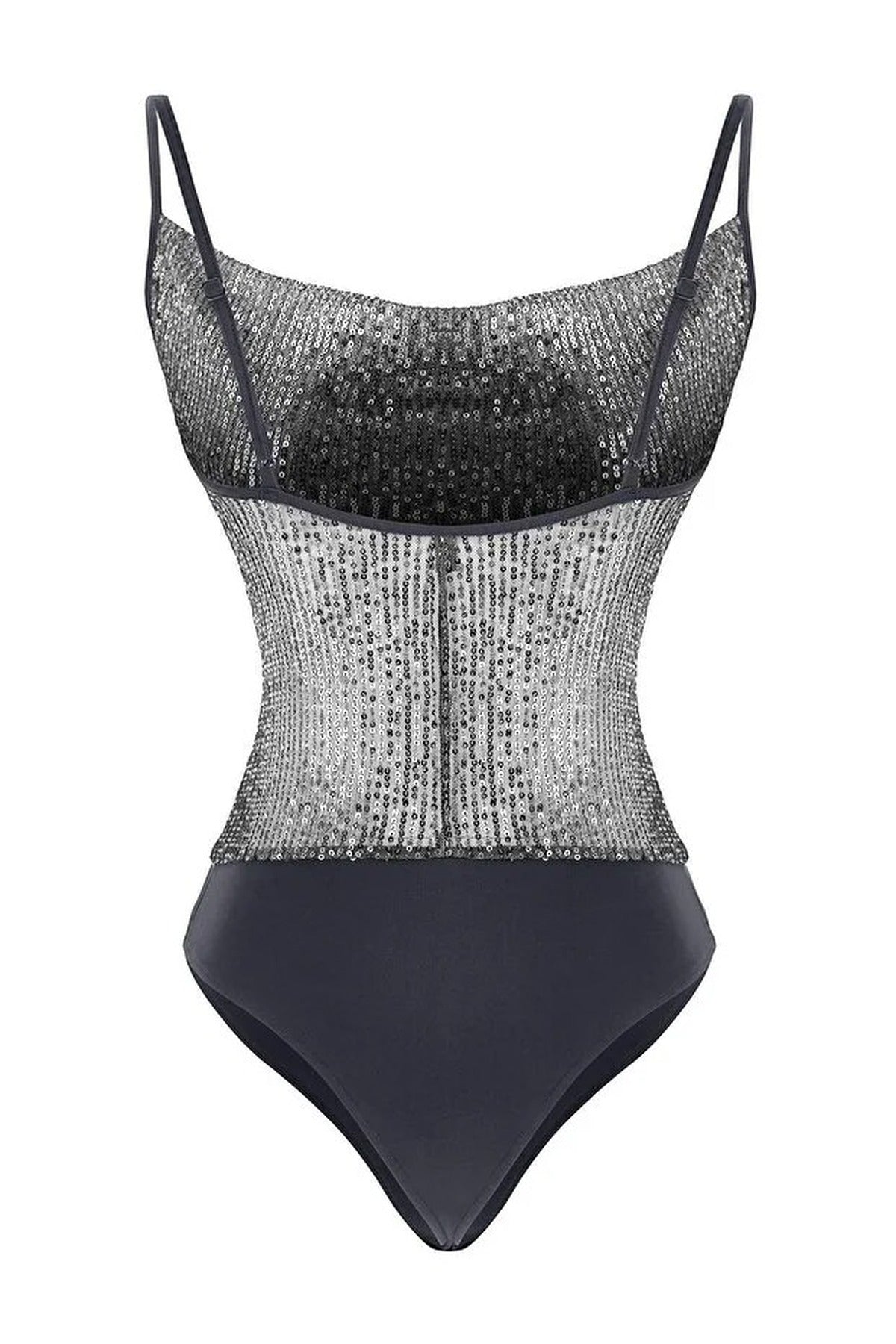 Sequin Knit Bodysuit with Cowl Neck Straps