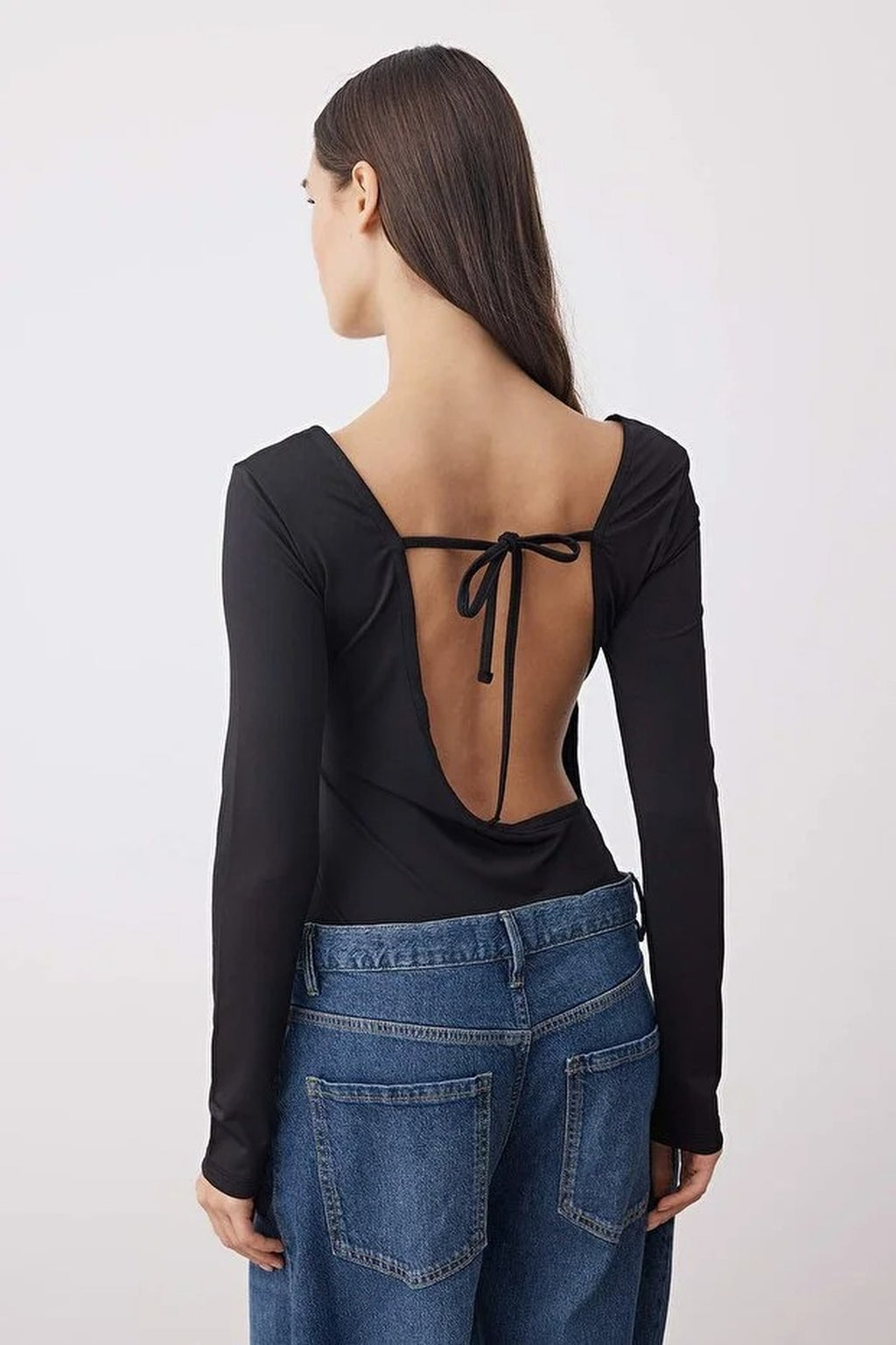 Knit Bodysuit with Asymmetrical Collar Detail
