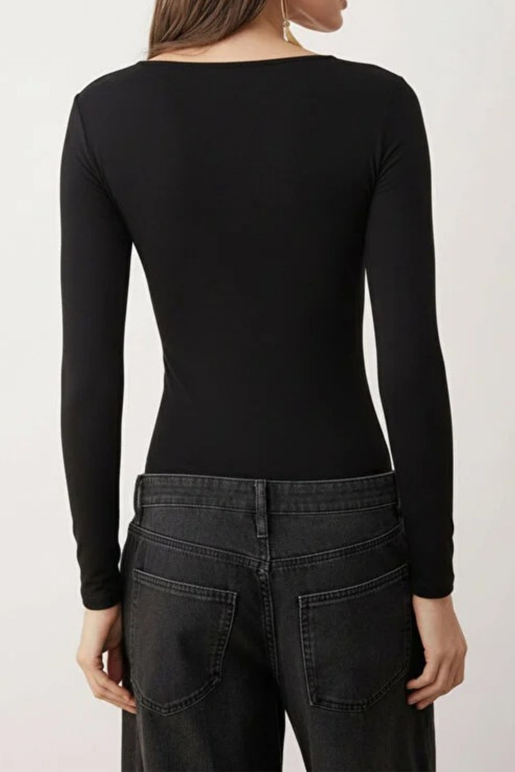 Asymmetrical Collar Knit Bodysuit with Tie Detail