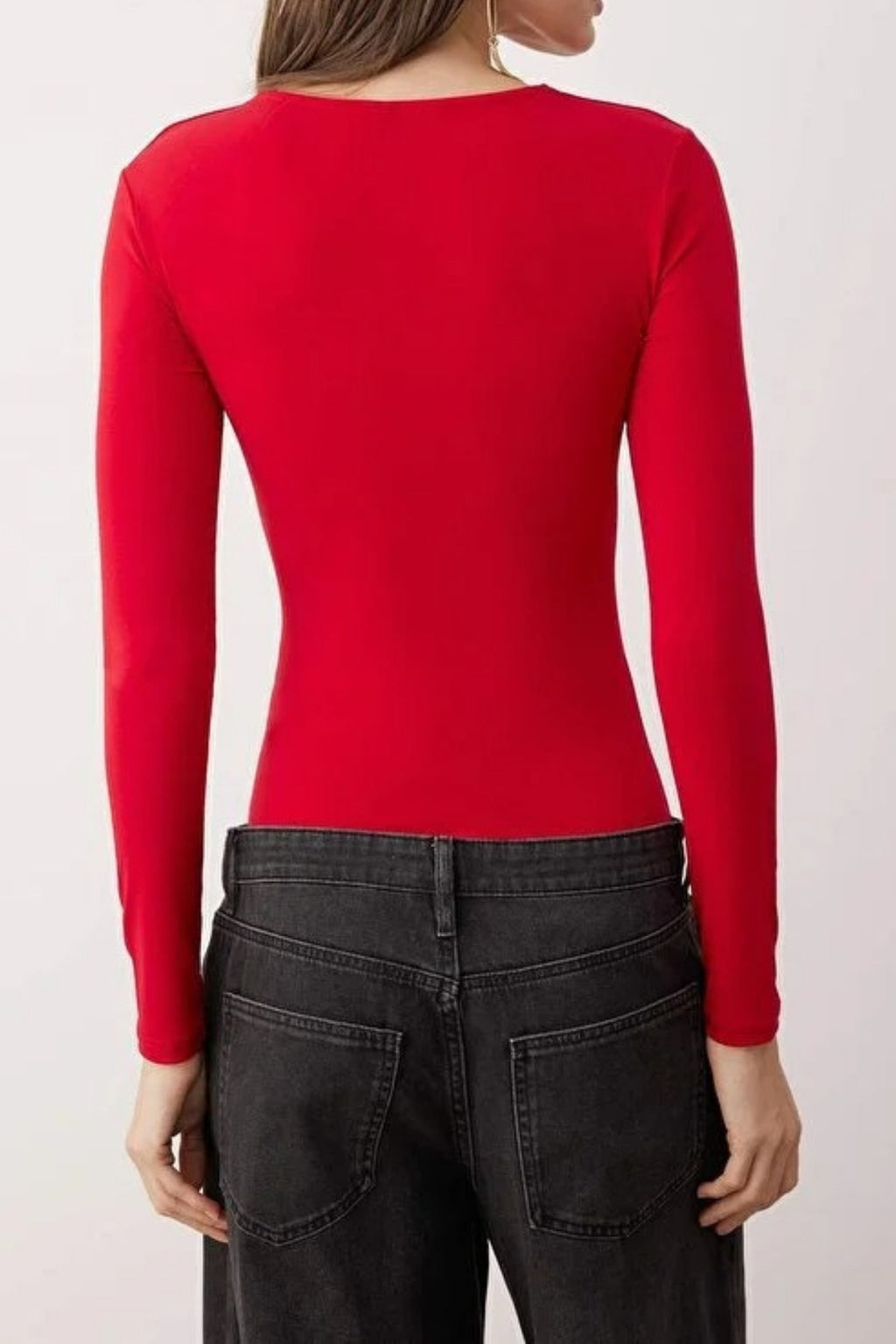 Asymmetrical Collar Knit Bodysuit with Tie Detail