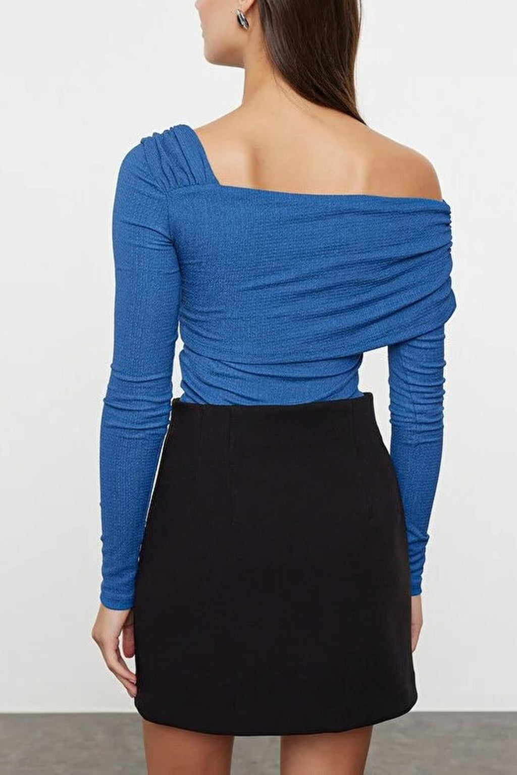 Asymmetrical Collar Draped Knit Bodysuit