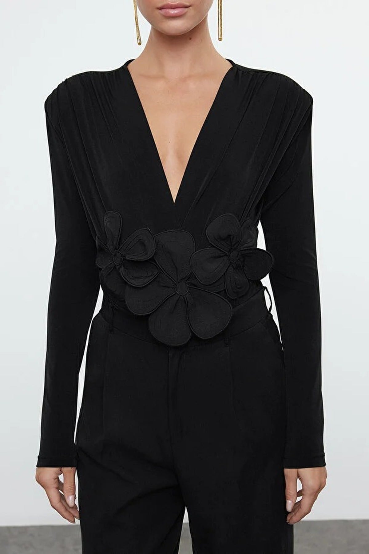 Knit Bodysuit with Applique Flower Details