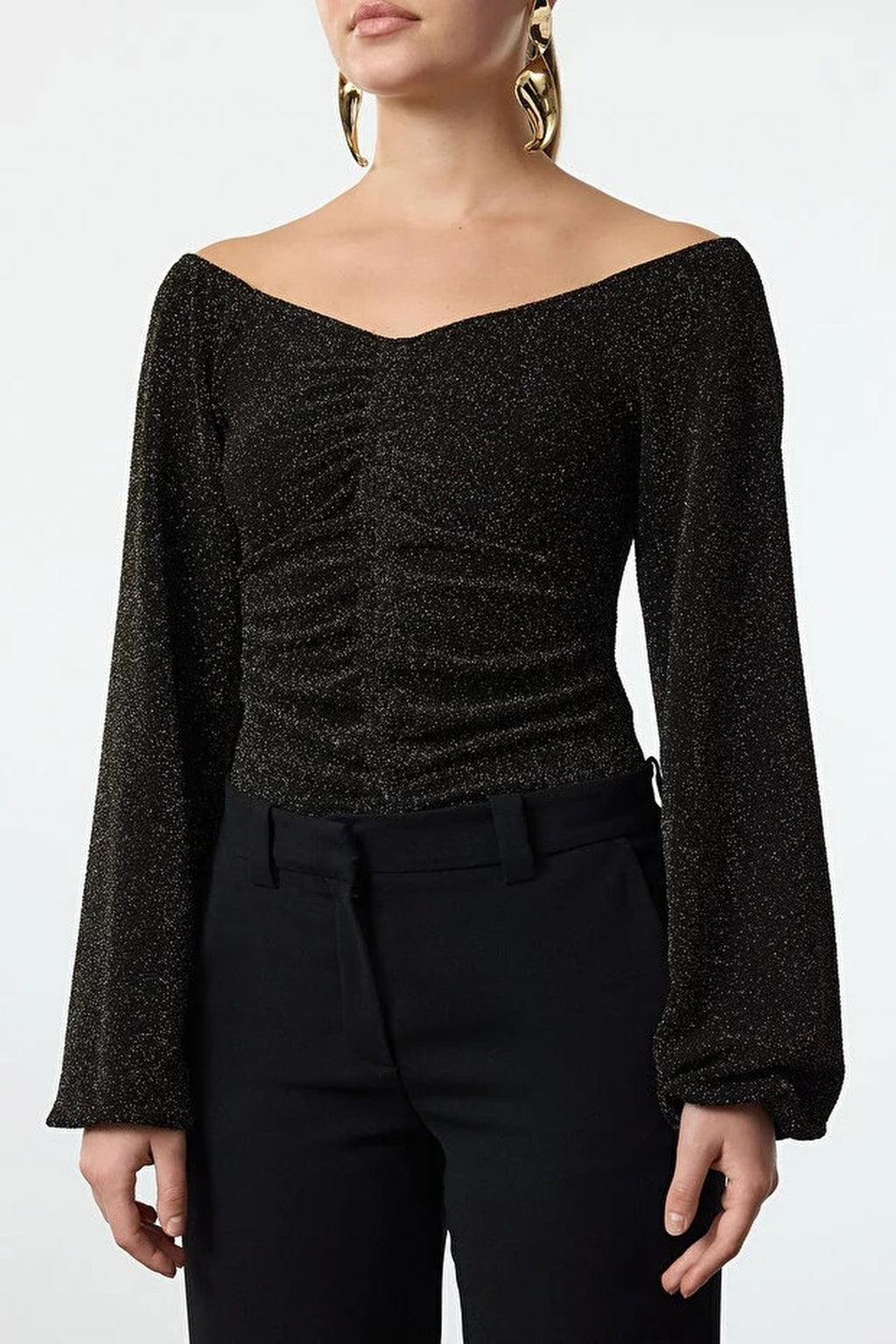 Carmen Collar Sparkly Glittery Knit Bodysuit