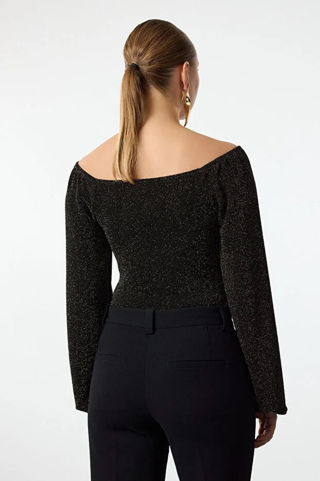 Carmen Collar Sparkly Glittery Knit Bodysuit