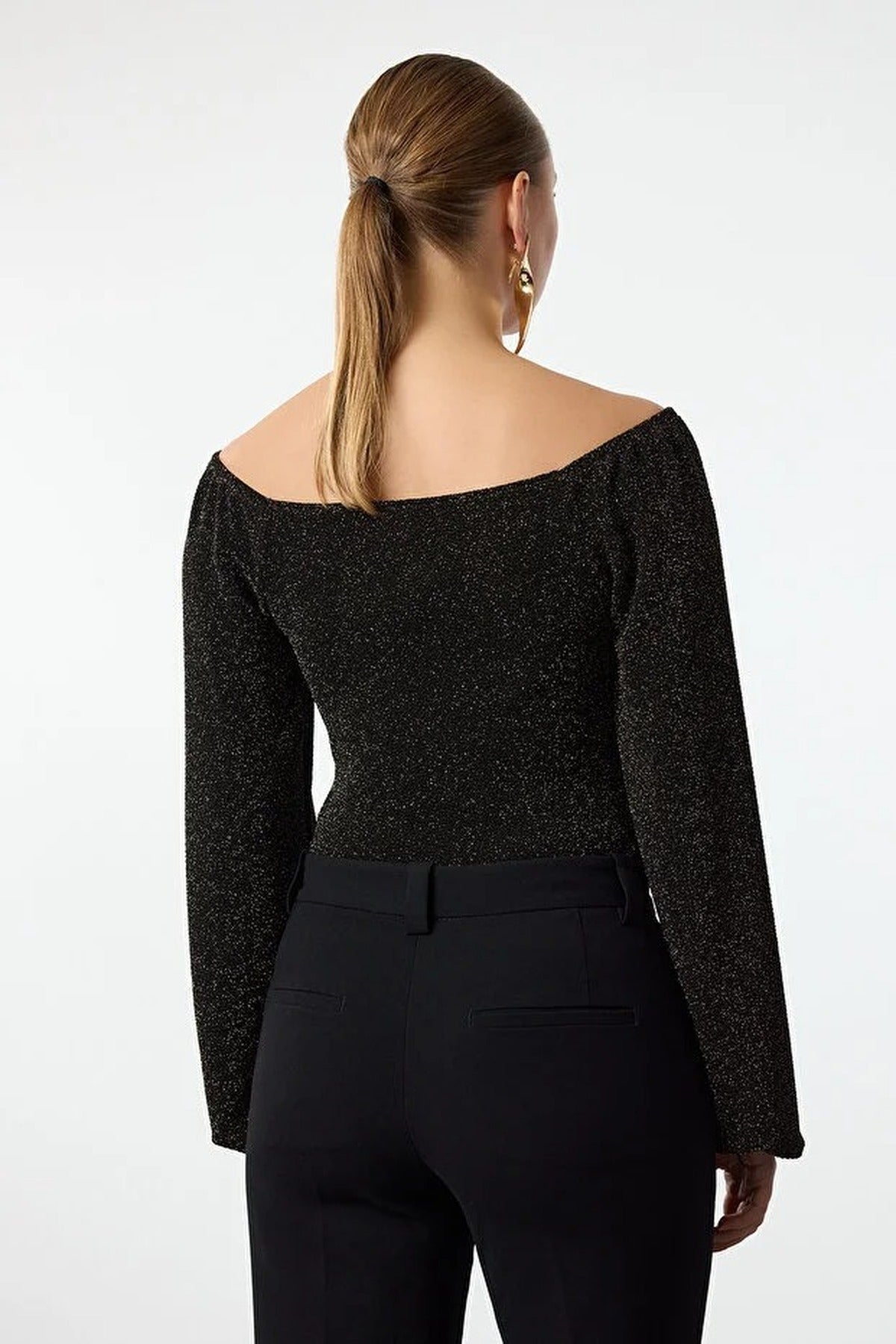 Carmen Collar Sparkly Glittery Knit Bodysuit