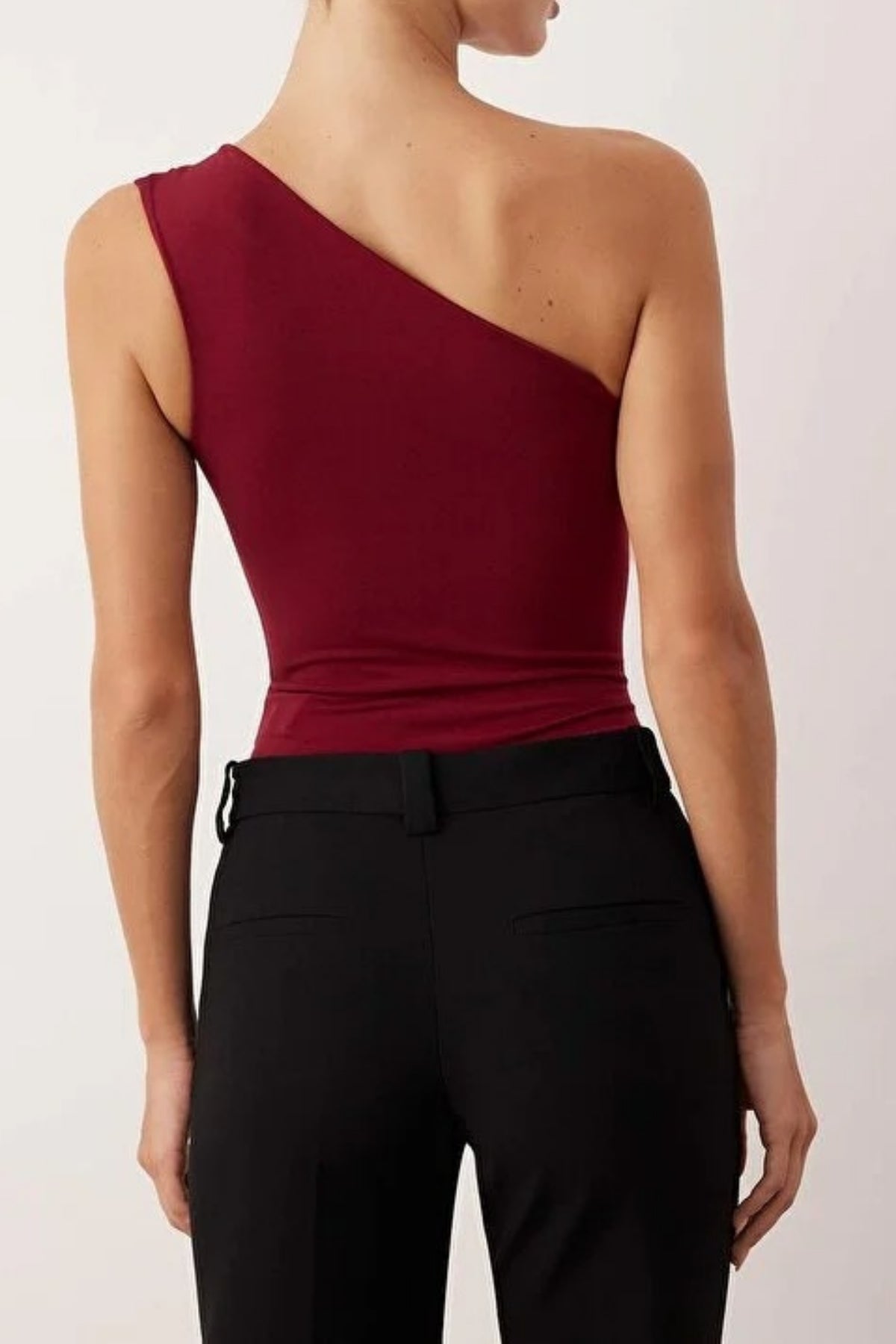 Asymmetrical Collar Bodysuit with Gold Accessory Detail