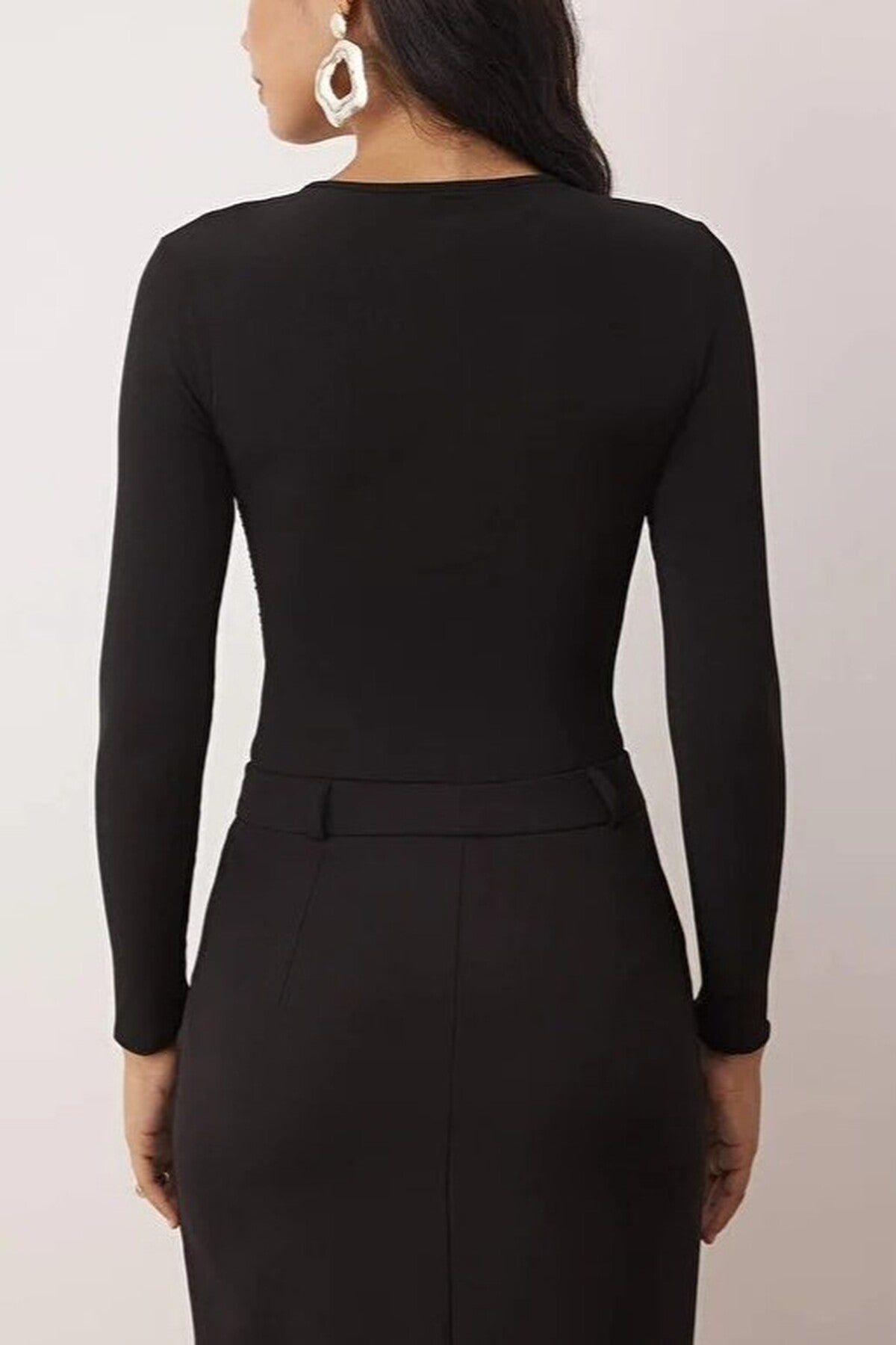 Asymmetric Collar Knit Party Bodysuit with Hooks
