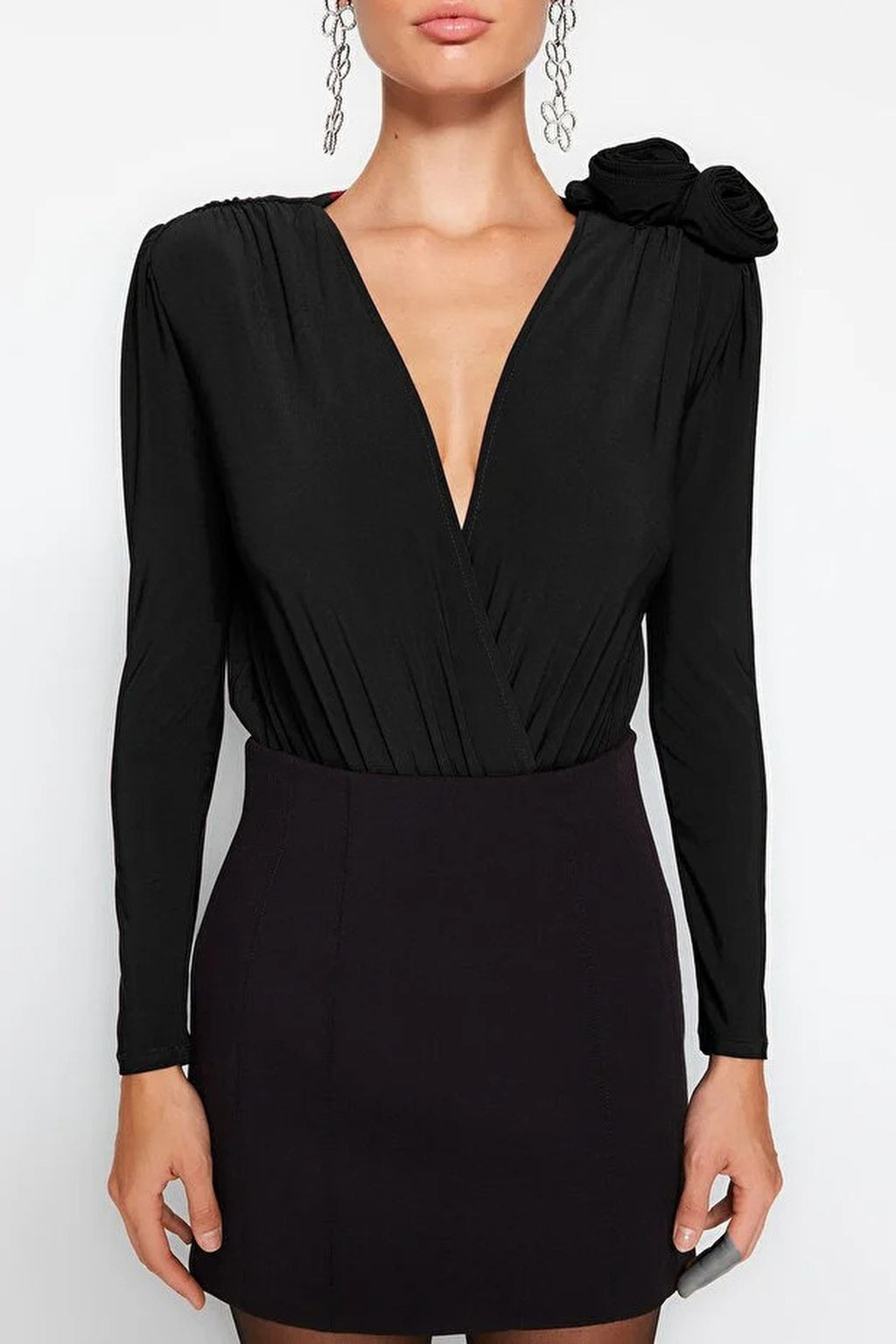 Double-Breasted Rose Accessory Detailed Bodysuit