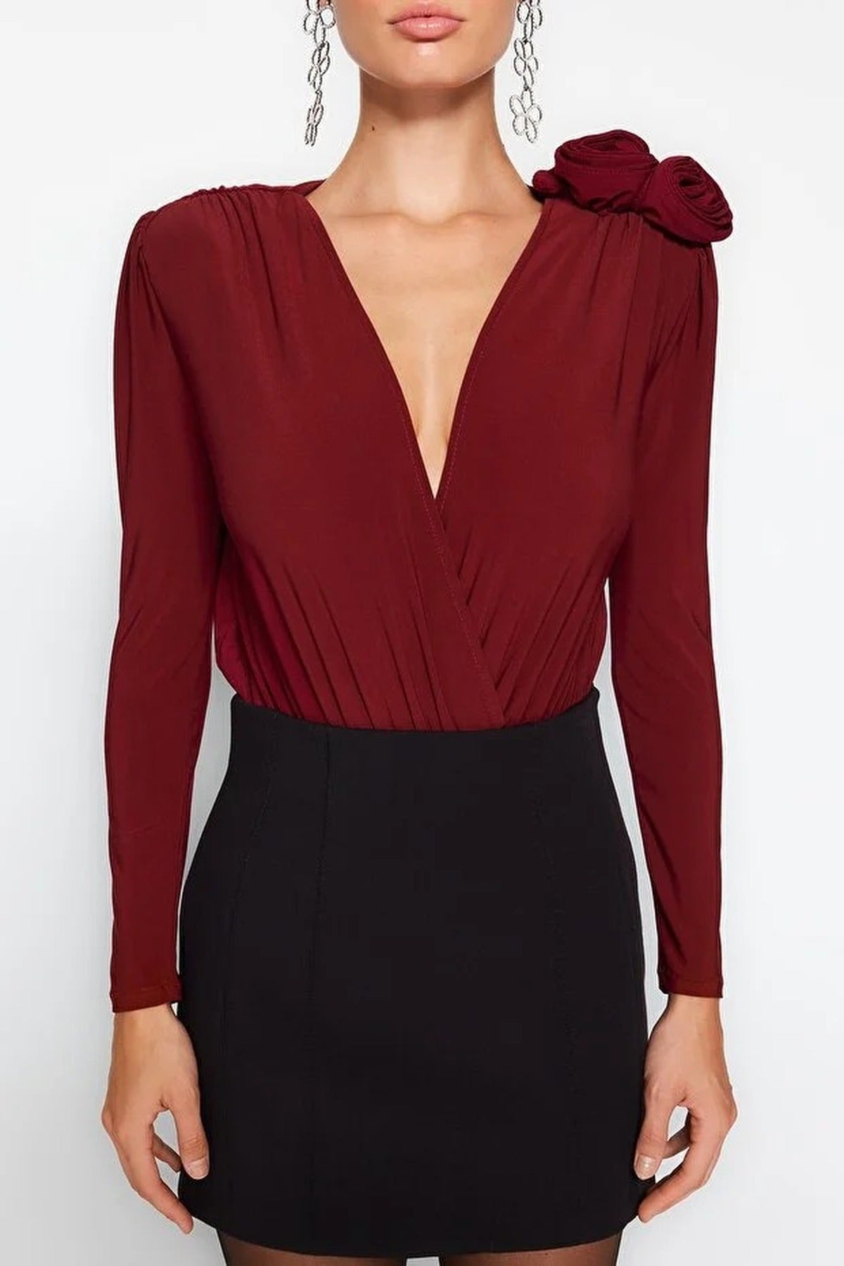 Double-Breasted Rose Accessory Detailed Bodysuit