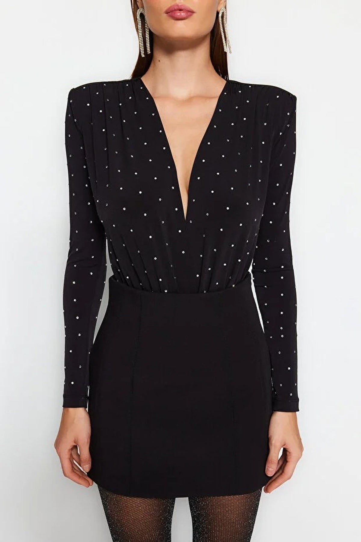 Padded Knit Bodysuit with Stone Detail