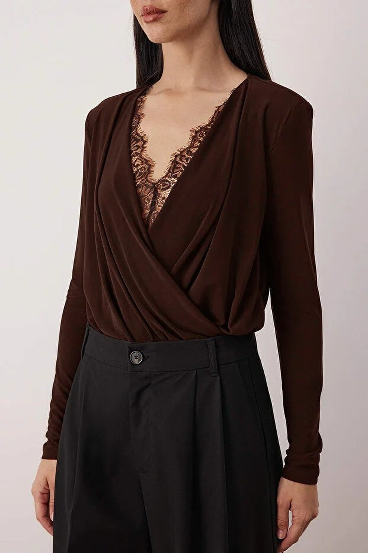 Lace Detailed Double Breasted Bodysuit