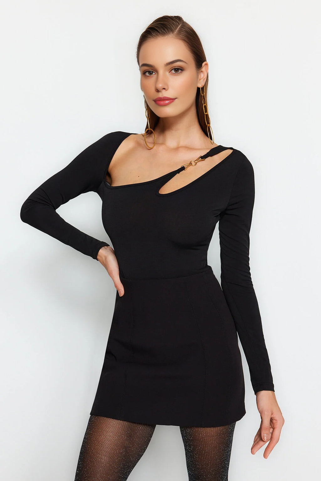 Fitted Knit Bodysuit with Accessories Detail