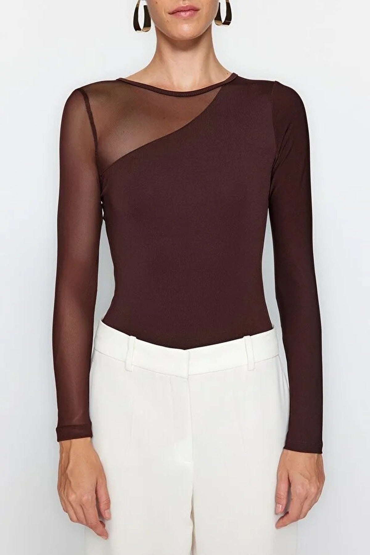 Stretchy Knit Bodysuit with Tulle Detail