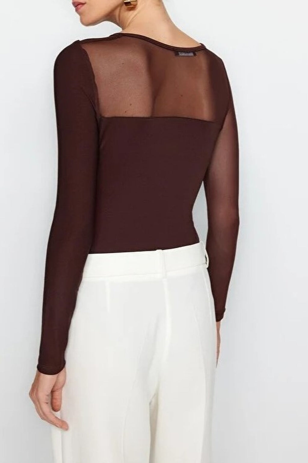 Stretchy Knit Bodysuit with Tulle Detail