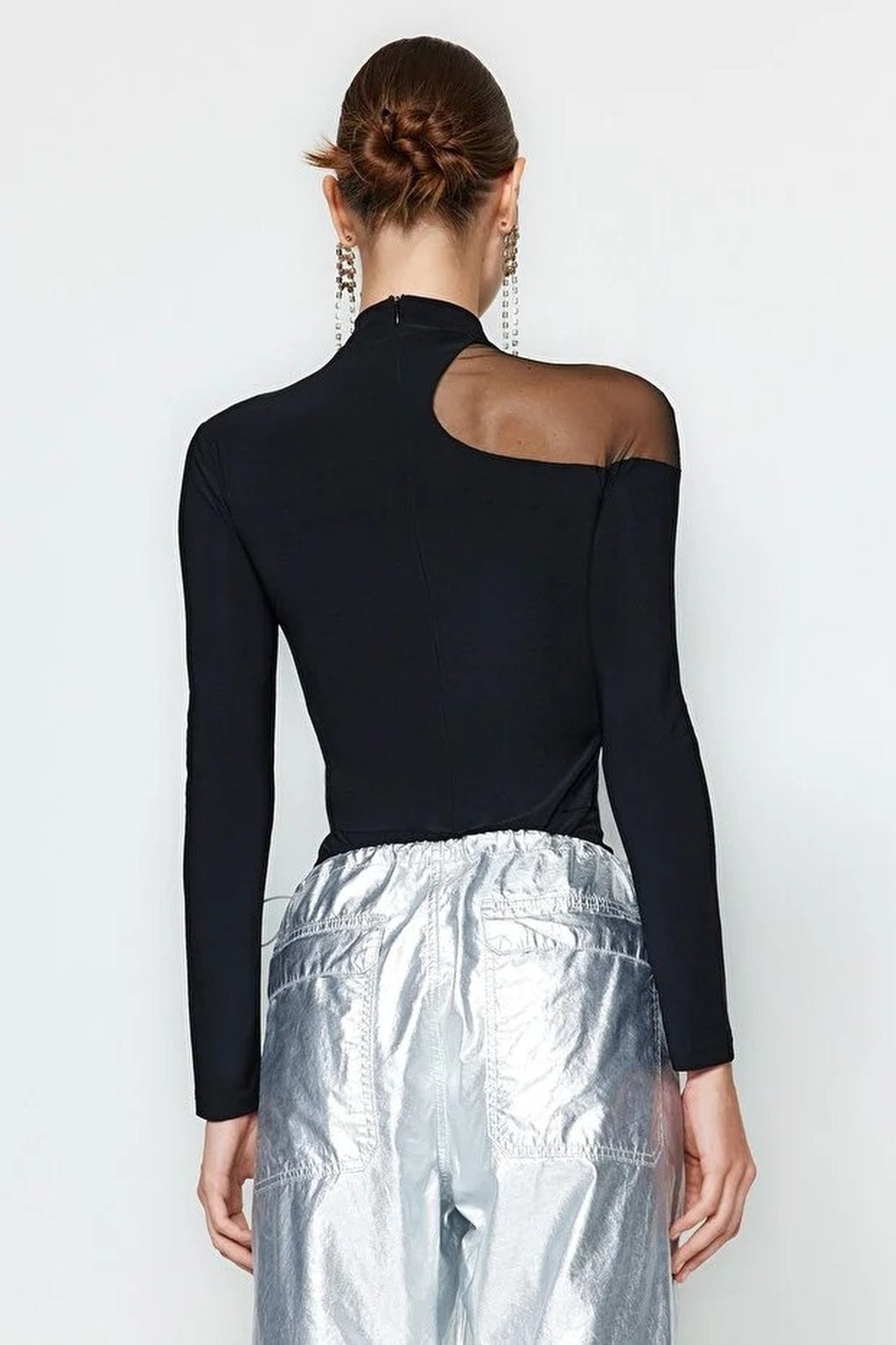 Transparent Detailed Knit Tulle Bodysuit