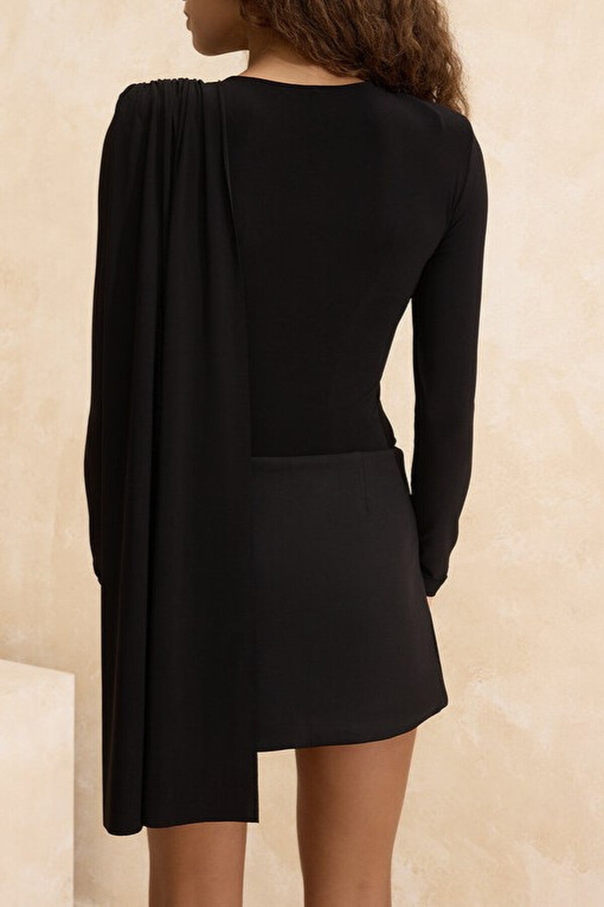 Cape Detail Ruched Knit Party Bodysuit