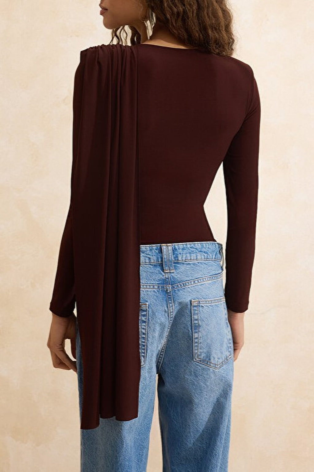 Cape Detail Ruched Knit Party Bodysuit