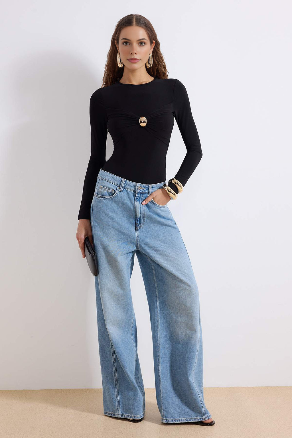 Accessory Detailed Ruched Party Bodysuit