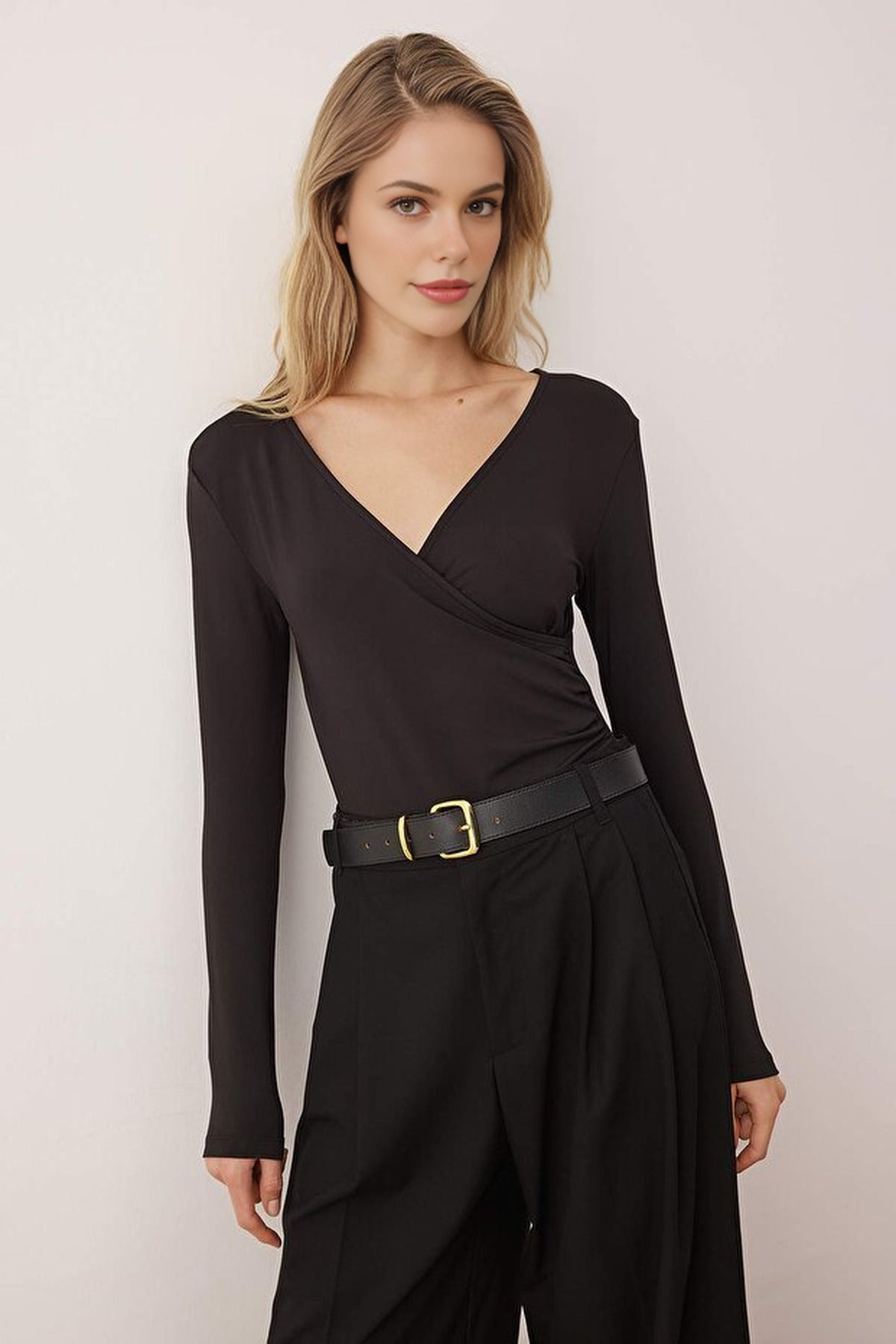 Draped Elastic Knit Bodysuit