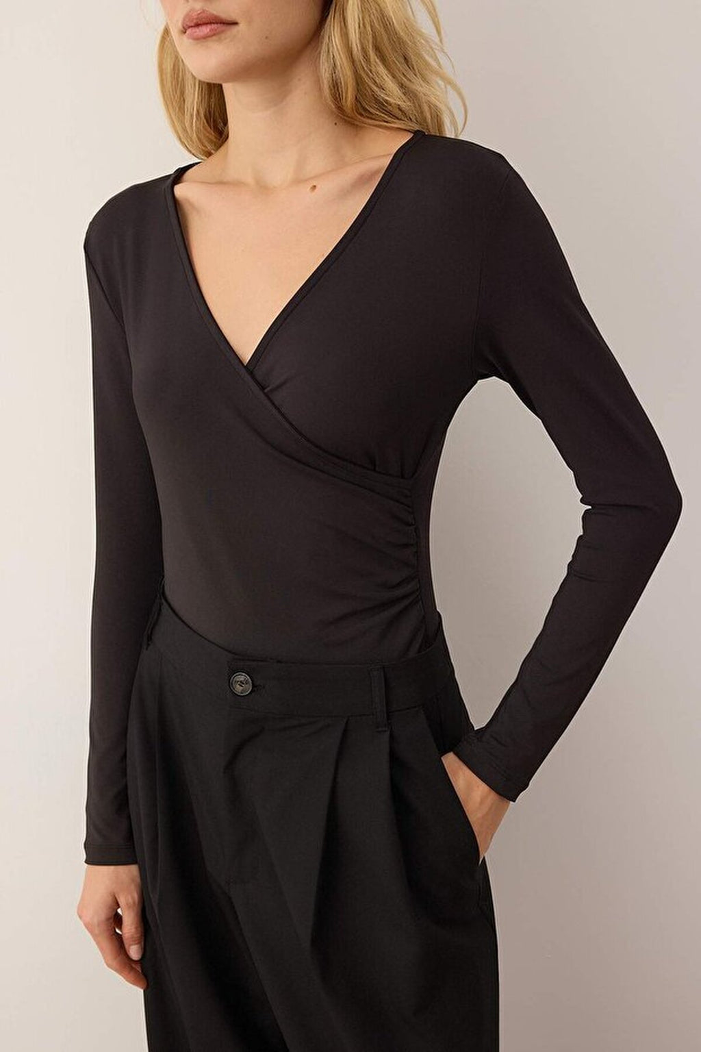Draped Elastic Knit Bodysuit