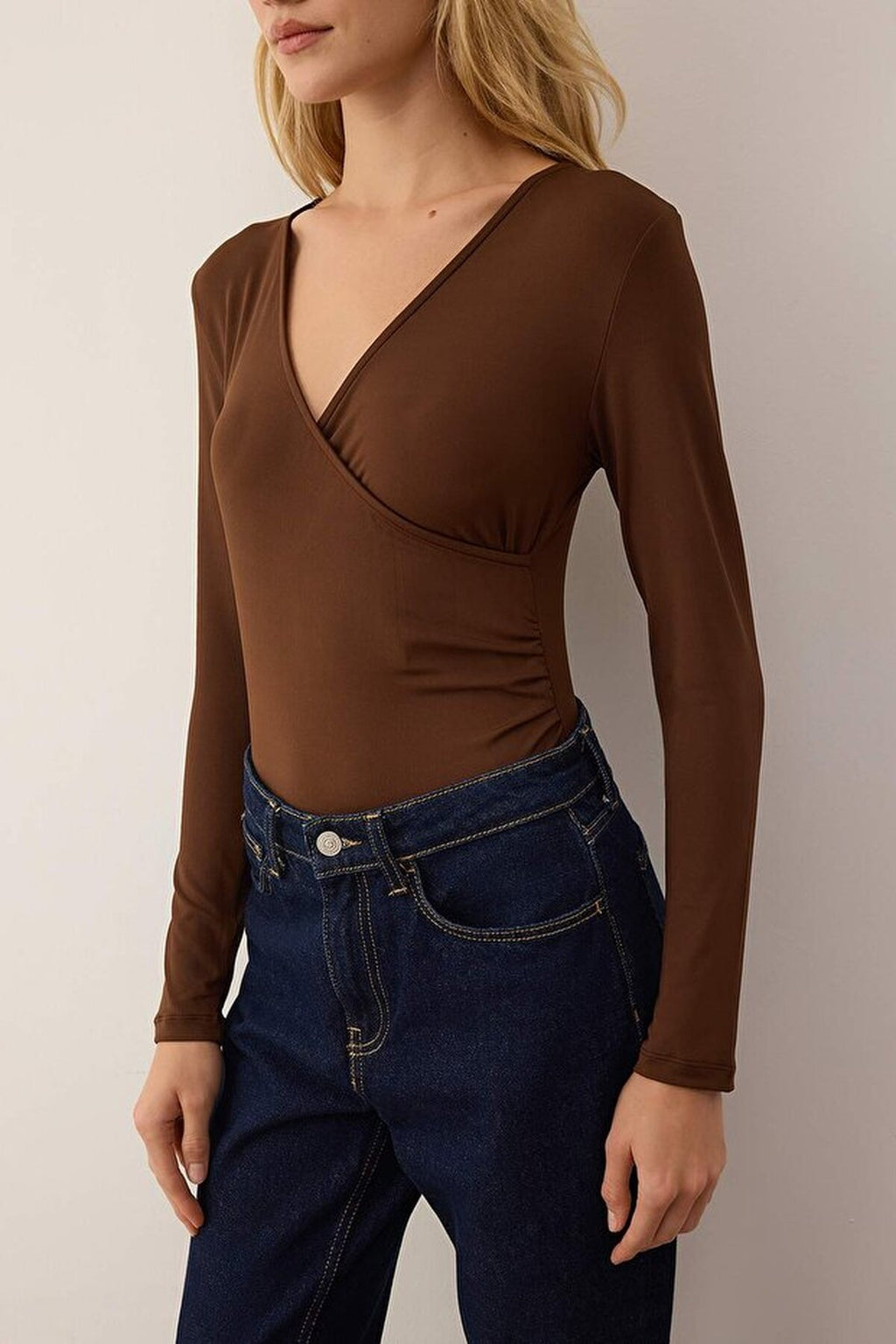 Draped Elastic Knit Bodysuit