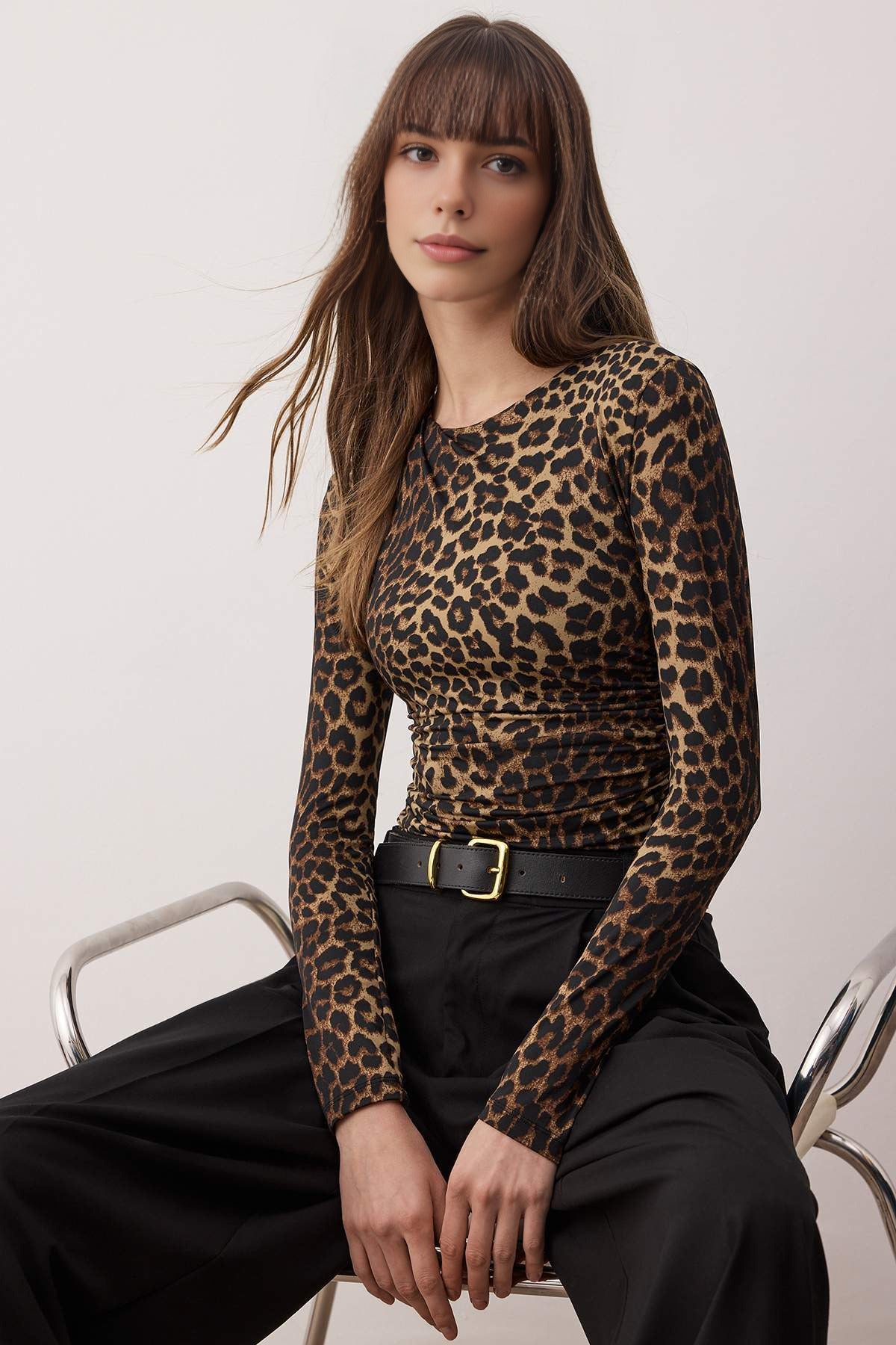Leopard Print Stretch Knit Bodysuit