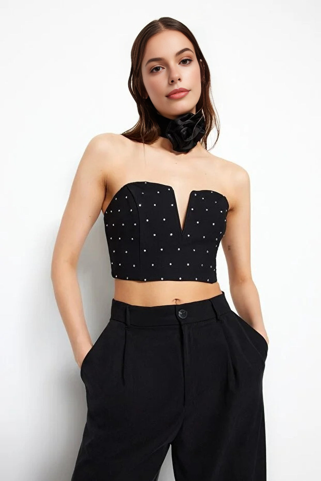 Crop Woven Bustier with Shiny Stone