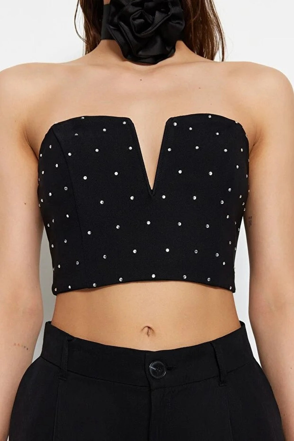 Crop Woven Bustier with Shiny Stone