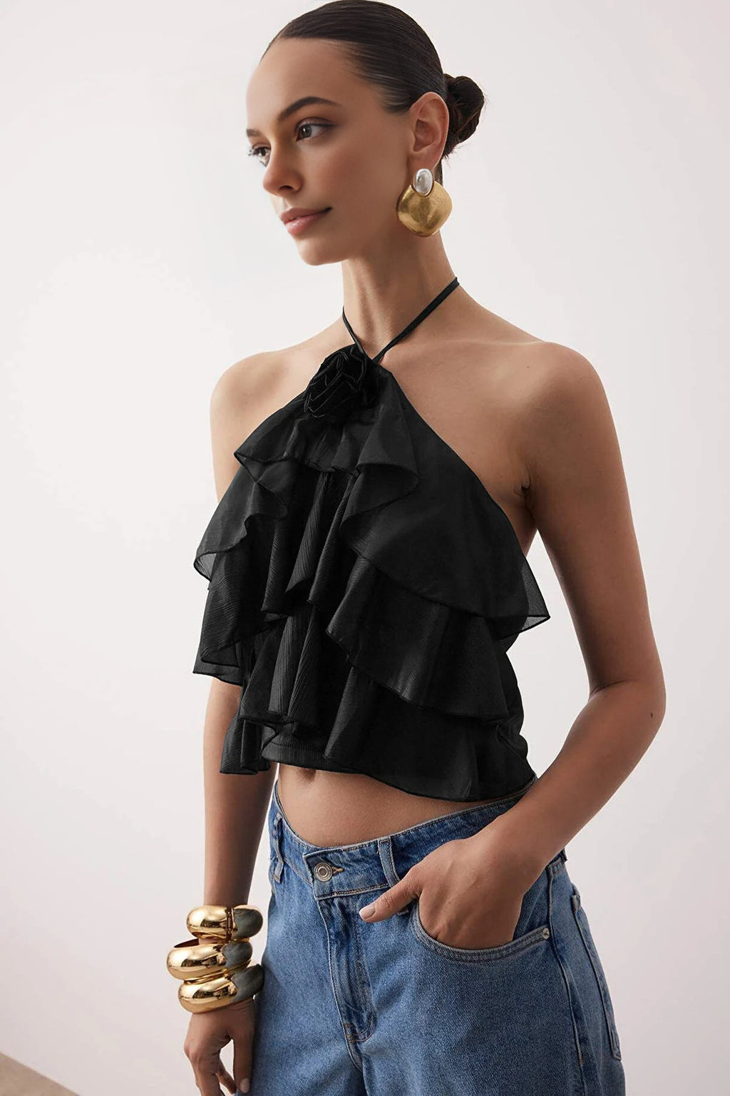 Flounce Bustier with Rose Detail