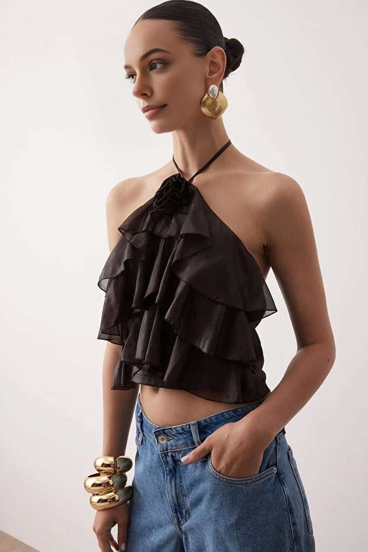 Flounce Bustier with Rose Detail