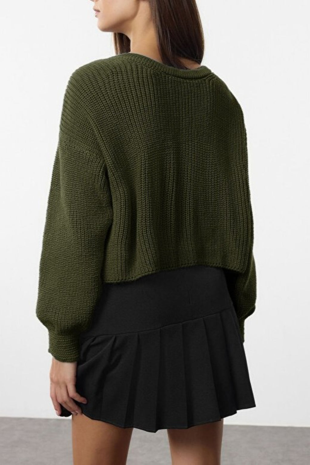 Reversible Cropped Knit Sweater with Ribbon/Bow Tie Detail