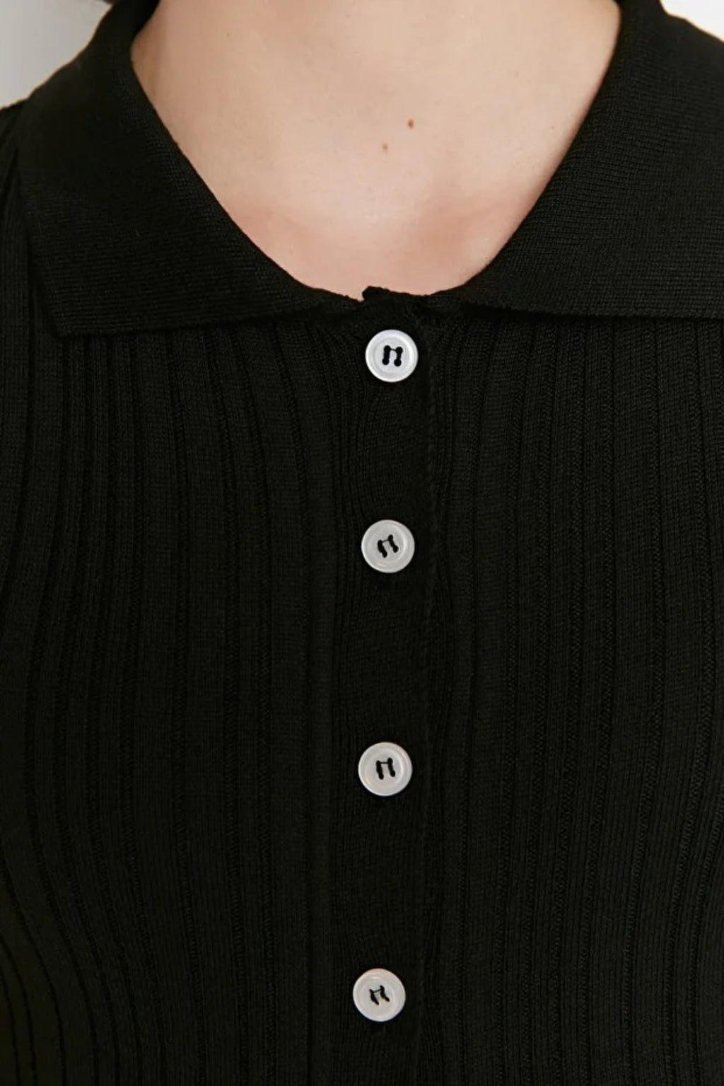 Mercerized Look Ribbed Polo Neck Knit Cardigan